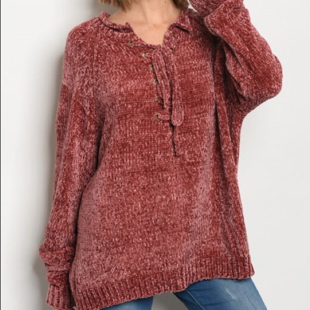 Red chenille sweater - Picture 2 of 3